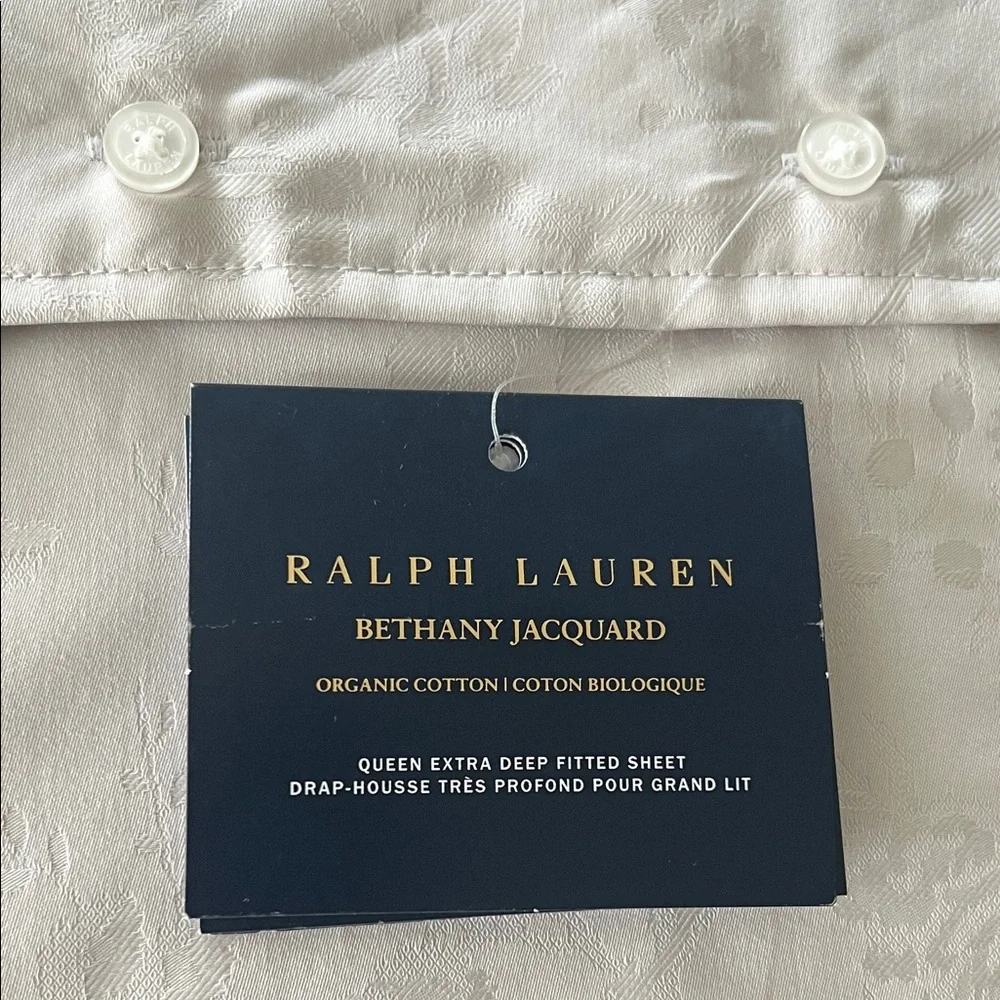Ralph Lauren Home Bethany Jacquard Organic Cotton Queen Fitted Sheet Silver, NWT